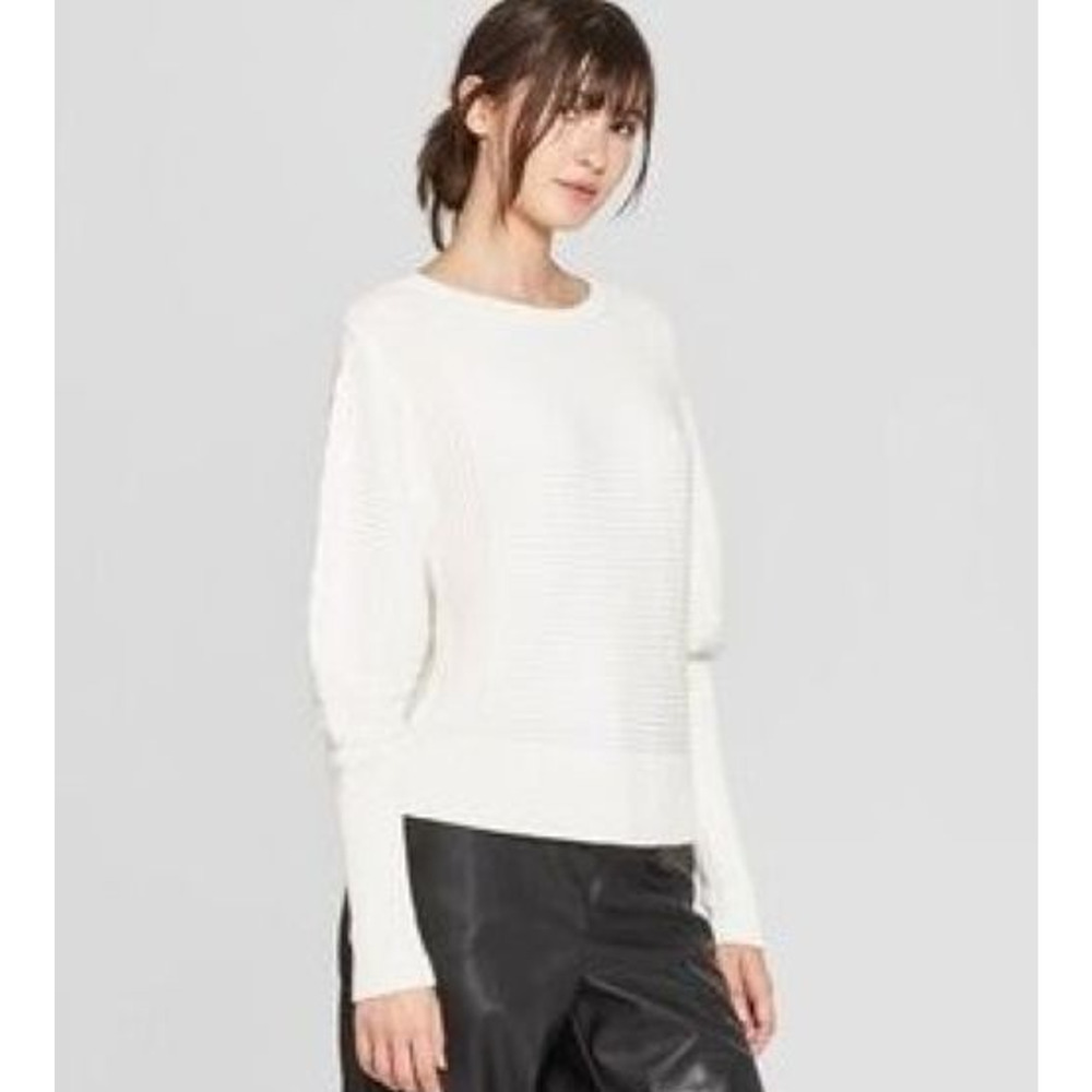 Prologue Womens Large Sweater Pullover White Knit Stretch‎ Coastal Nautical Prep